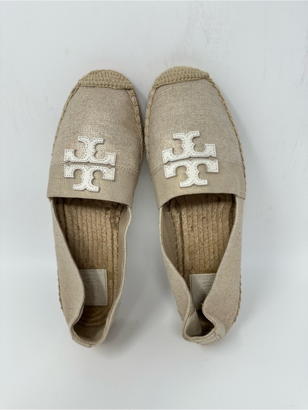 Tory Burch Women's Weston Espadrille Slip On Canvas Logo Beige Shoes Size 9